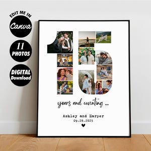 EDITABLE Custom 15 Year Anniversary Gift for Boyfriend, Wedding Anniversary Photo Collage Gift, Gift for Him, Gift for Her, 15th Birthday
