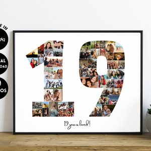 BEWERKBARE 50 foto's, aangepaste 19e verjaardag, 19e verjaardag fotocollage sjabloonposter, 19 jaar cadeau, gepersonaliseerd speciaal cadeau