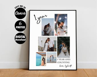 DIGITAL Anniversary Photo Collage Template Gift for Boyfriend, Present For Her, Birthday Surprise