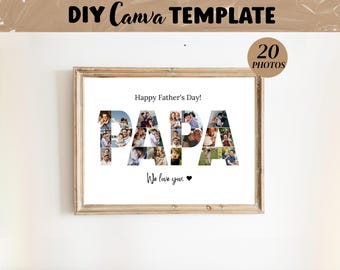 Personalized PAPA Photo Collage Template Gift for Dad, Father's Day and Birthday Present for Daddy, Digital Printable