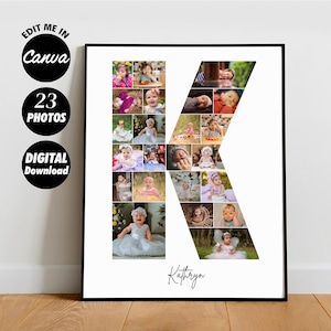 Letra K personalizada, nombre de bebé personalizado, collage de fotos con iniciales, decoración de habitación infantil, alfabeto K, regalo de cumpleaños