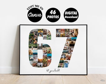 EDITABLE Personalized 67th Birthday Photo Collage Template Gift for Husband and Wife, 67th Anniversary, Digital Printable