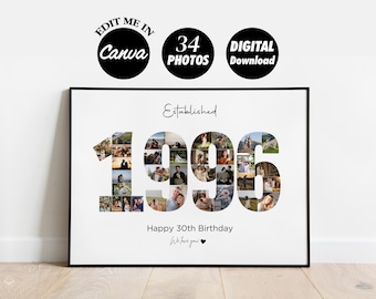 DIGITAL 1996 Photo Collage Template, 30th Birthday Anniversary, Gift for Him