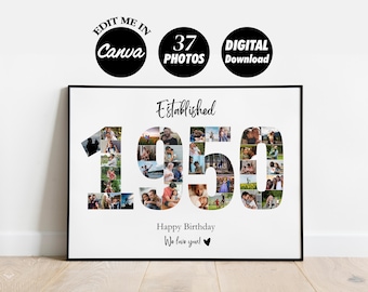 1950 Birthday Anniversary Photo Collage Gift, Custom 76 Years Photo Print (Digital Download)
