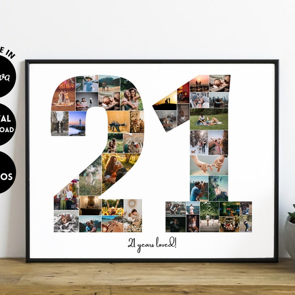 EDITABLE 44 photos, Custom 21 years collage | 21st anniversary | 21st birthday | Gift for him | Digital Printable, Year 2002