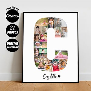 EDITABLE Alfabeto Letra C Nombre personalizado del bebé, Collage de fotos inicial, Decoración de la habitación de la guardería, Póster de cumpleaños