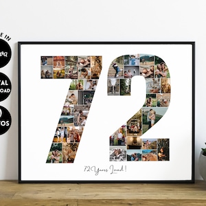 EDITABLE Custom 72 years | 72nd anniversary | 72nd birthday Photo Collage Template | Gift for Him