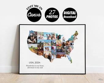 Custom USA gift photo collage, Usa map wall art, USA map Personalized gift, Anniversary, Bestfriend, Wedding, Travel Photo Map, DIGITAL