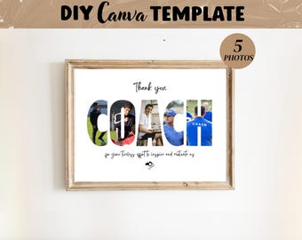 Coach Photo Collage Template, Gift for Trainer, Personalized Sports Team Frame, Thank you Present