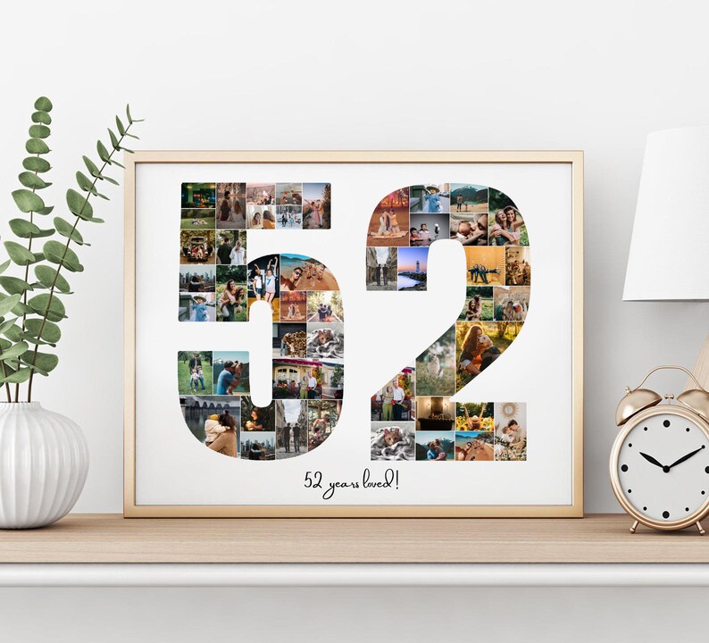 EDITABLE Custom 52 Photo Collage, 52nd Birthday Print, Photo Collage ...