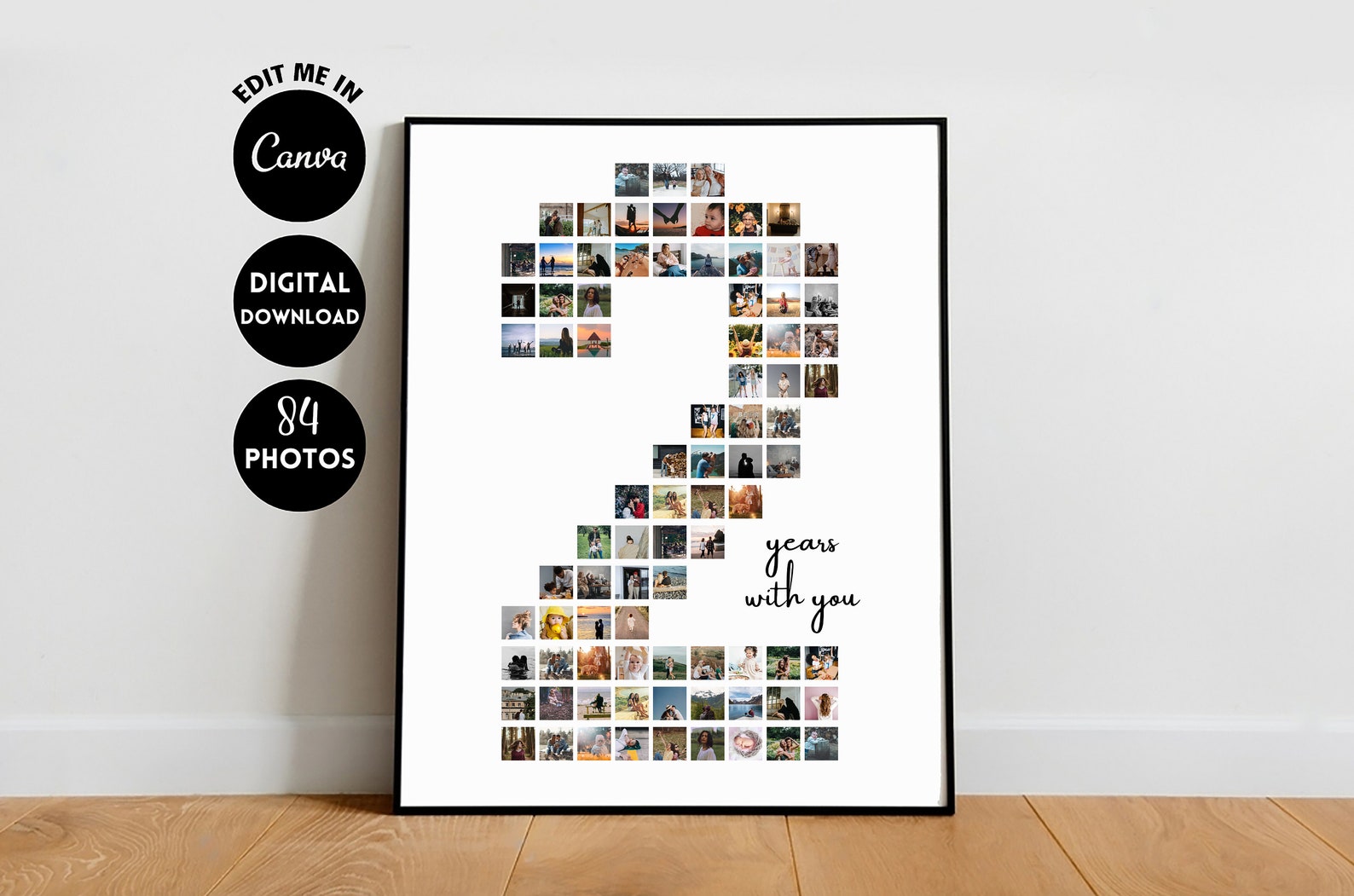 EDITABLE Custom 84 Photos, Custom 2nd Anniversary Photo Collage Gift ...