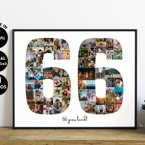 EDITABLE 54 photos, Personalized 66th Birthday Photo Collage Template Gift for Husband and Wife, 66th Anniversary, Digital Printable