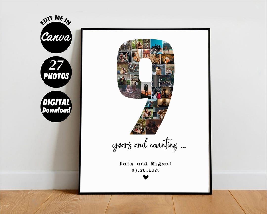 EDITABLE Personalized 9th Anniversary Photo Collage Template Gift for ...