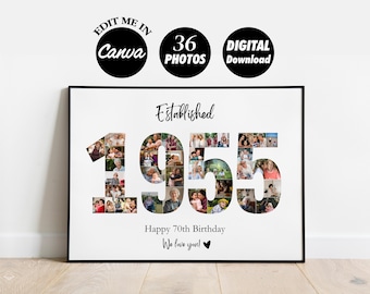 Custom Year 1955 Collage, 70th birthday collage print, Photo Collage Template, Number Collage, DIGITAL FILE