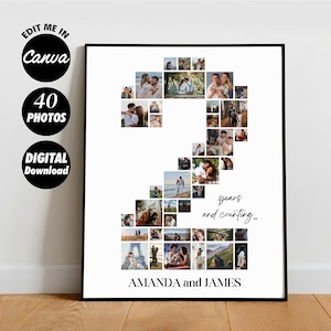 EDITABLE Custom 2nd Anniversary Collage, 2nd Anniversary Gift, Photo Collage Gift, Number Collage, 2 years anniversary, 2 year collage