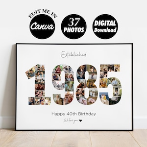 Collage personnalisé de 1985 MODIFIABLE, impression de collage pour 40e anniversaire, modèle de collage photo, collage de numéros, fichier numérique