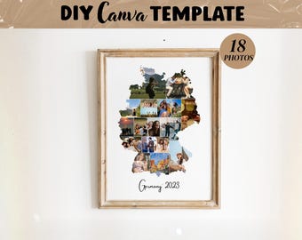 Germany Country Map Photo Collage Template, Travel Anniversary Souvenir Gift