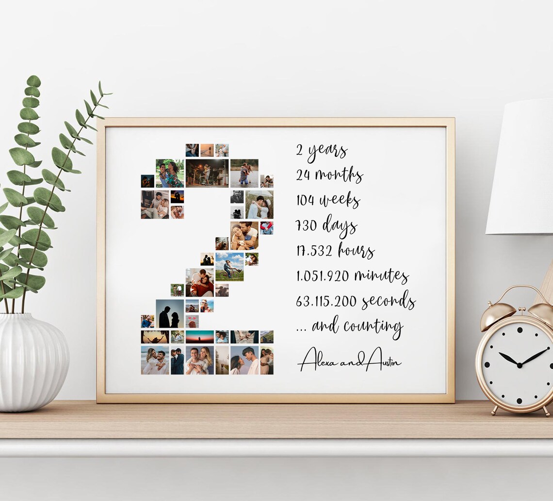 EDITABLE 40 Photos, Personalized 2nd Anniversary Photo Collage Template ...