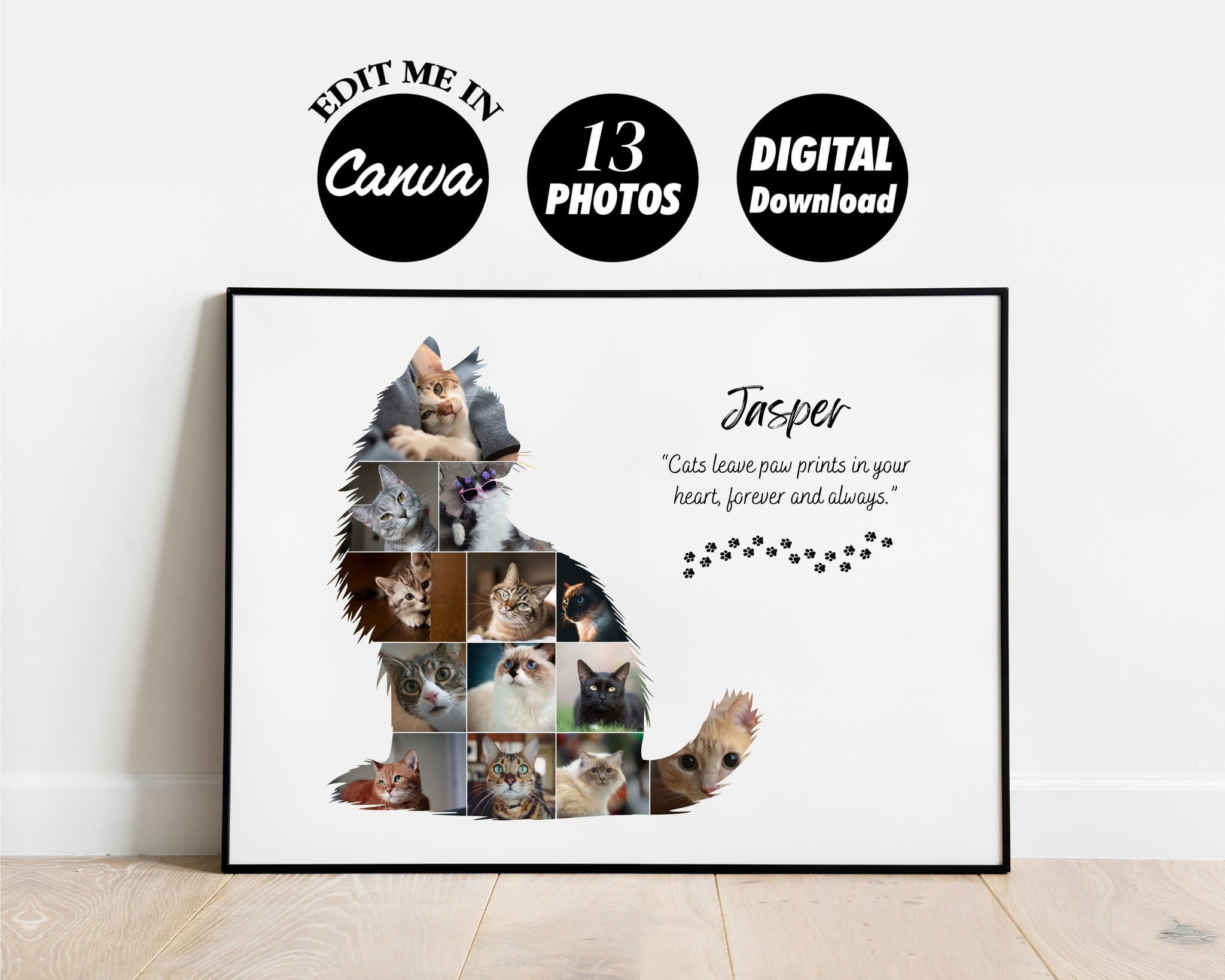 DIGITAL Custom Cat Memorial Photo Collage Template Gift, Remembering Pet Cat Photo Album Poster
