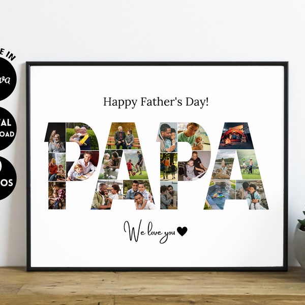 EDITABLE 20 photos, Personalized Photo Collage Template Gift for Papa, Father's Day and Birthday Present for Daddy, Digital Printable