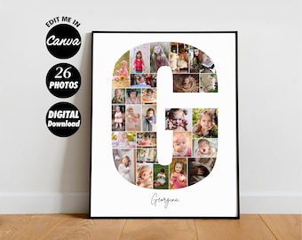 Personalized Letter G Photo Collage Template: Custom Name Nursery Decor (Digital Download)