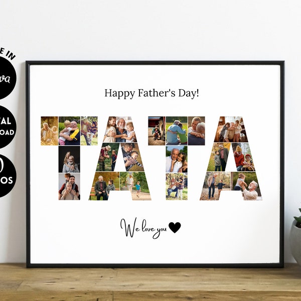 EDITABLE 20 photos, Personalized Photo Collage Template Gift for TATA, Father's Day and Birthday Present for Daddy, Lolo, Digital Printable