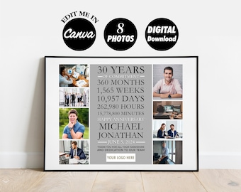 30 Years Employee Work Anniversary Photo Collage Template Gift (Digital File)