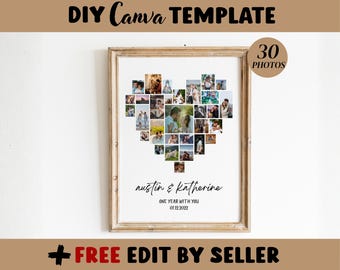 EDITABLE 30 photos, Custom 1st anniversary collage | Photo collage | anniversary gift | 1 year anniversary | gift for boyfriend