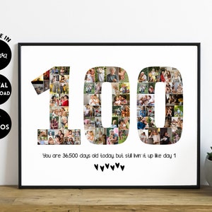 EDITABLE 67 photos, Personalized 100th Birthday Photo Collage Template Gift for Grandma and Grandpa, 100th Anniversary, Digital Printable