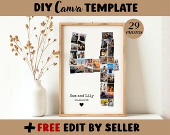 4th Anniversary Birthday Photo Collage Template, Gift for Him, 4 Years (Digital Download)