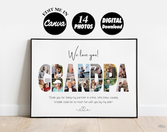 Personalisierte GRANDPA Foto-Collage-Vorlage Geschenk für Großvater, Vatertag und Geburtstagsgeschenk für Lolo, Digital Printable