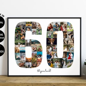MODIFIABLE 49 photos, collage personnalisé 60e anniversaire, impression collage 60e anniversaire, cadeau collage photo, collage de numéros, cadeau pour lui, 60 ans