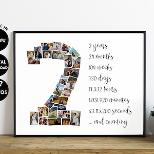 EDITABLE Custom 2nd Anniversary Collage, 2nd Anniversary Gift, Photo Collage Gift, Number Collage, 2 years anniversary, 2 year collage
