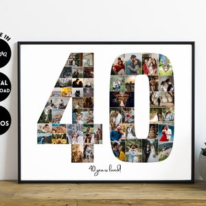 EDITABLE 51 photos, Custom 40th birthday gift, 40th anniversary Photo Collage Template Gift, Number Collage, 40 years