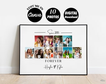 EDITABLE Best Friend Keepsake, Personalized BFF Gift, Photo Collage Template, Gift for Her, Friendship Print, Custom Bestie Gift
