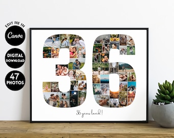 EDITABLE 47 photos, Custom 36th anniversary Collage, 36th birthday Photo Collage Gift, 36 birthday, YEAR 1988