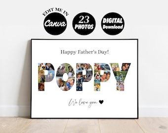 Personalized POPPY Photo Collage Template Gift, Father's Day and Birthday Present for Daddy, Lolo, Thank you Grandpa, Digital Printable