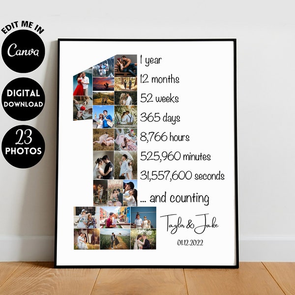 EDITABLE 23 Photos, Custom 1st Anniversary Collage Gift, Photo Collage Gift, Number Collage, 1 year anniversary, Gift for him, Gift for her