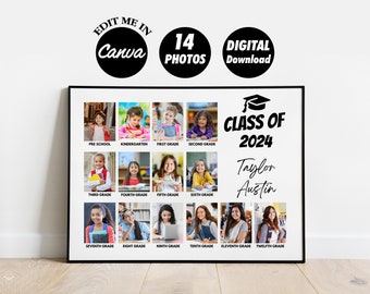 DIGITAL 14 photos Graduation Class of 2024 Photo Collage Template, Editable Through The Years Board