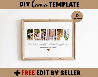 Personalized GRAMPY Photo Collage Template Gift, Father's Day and Birthday Present for Daddy, Lolo, Thank you Grandpa