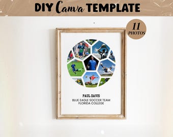 SOCCER Photo Collage template, Coach Teammate Present, Graduation Giveaway