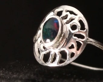 Sterling Silver and Black Opal Honeycomb Ring