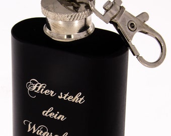 Flachmann keychain black with desired engraving