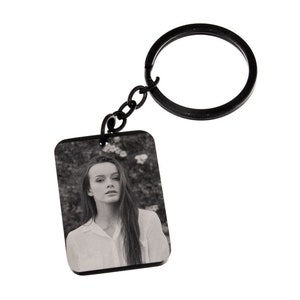 Keychain black 26 x 38 mm with photo engraving