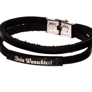 Double bracelet leather black with engraving