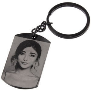 Keychain black dog tag small with photo engraving