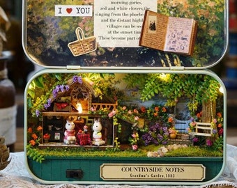 DIY Miniature Dollhouse Tin Box Kit, Theatre Countryside Notes