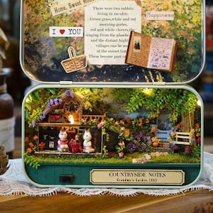 DIY Miniature Dollhouse Tin Box, Theatre Countryside Notes Dollhouse, Box Theater Miniature House Tin Kit