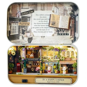 DIY Miniature Dollhouse Kit, Tin Box Theatre, In A Happy Corner
