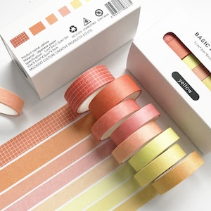 8 rollen gele Wahi Tape Set, 3m effen kleur Washi Tape, Bullet Journal, Scrapbooking, Cadeauverpakking, Dagboektape, Masking Tapes, Washi Tape